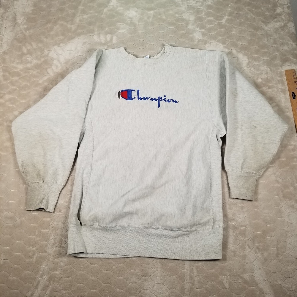 VTG 90s Champion Reverse Weave Sweatshirt Embroidered Logo THRASHED‎ Sz XXL